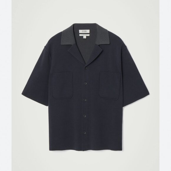 COS Oversized Double Faced Knit Polo Shirt Navy / Grey - Picture 1 of 9